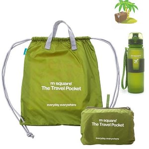 Главное фото зеленый тревел-сет водонепроницаемая сумка-рюкзак и бутылка для воды. Товары для отдыха. Интернет-магазин В Отпуск