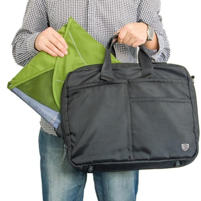 PO-03 Зеленый органайзер для рубашек, юбок и брюк. Фото в сравнении с сумкой. Товары для отдыха. Интернет-магазин В Отпуск